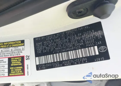 2021 Toyota Camry Se from USA, damaged, VIN 4T1G11AK4MU487425